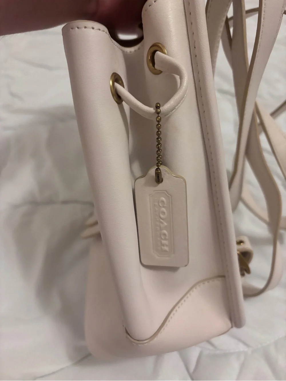 Coach Light Cream Leather Backpack with Gold Turn-Lock